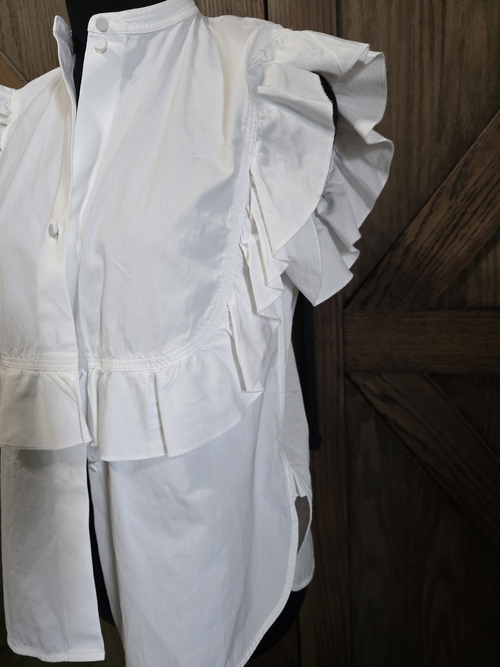 Helmut Lang White Ruffle Sleeve Blouse - Picture 4 of 5